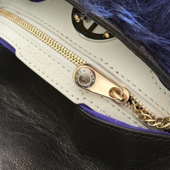 Henri Bendel Foldover Clutch / Shoulder Black Calf w/blue fur Bag ~ EUC & Rare - Picture 7 of 16